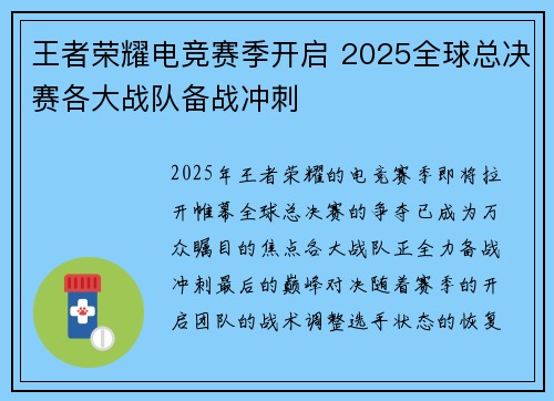 王者荣耀电竞赛季开启 2025全球总决赛各大战队备战冲刺